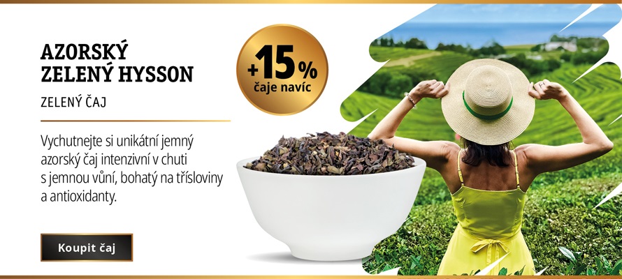 AKCE ZELENÝ AZORSKÝ ČAJ HYSSON +15% ČAJE NAVÍC